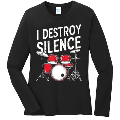 Drums & Percussion Rock Music Drummer Gift Ladies Long Sleeve Shirt