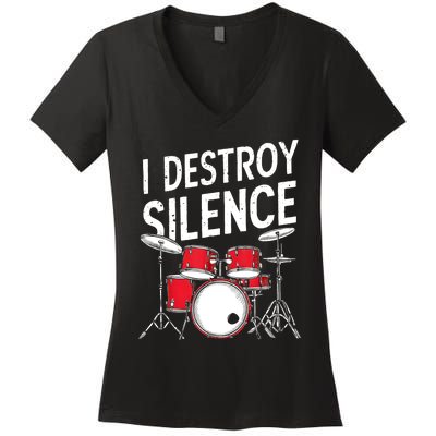 Drums & Percussion Rock Music Drummer Gift Women's V-Neck T-Shirt