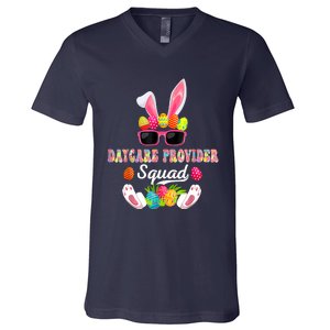 Daycare Provider Squad Costume Bunny Sunglasses Easter Eggs V-Neck T-Shirt