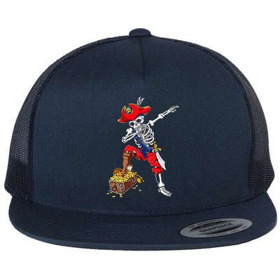 Dabbing Pirate Skeleton Dab Halloween Costume Gift Flat Bill Trucker Hat