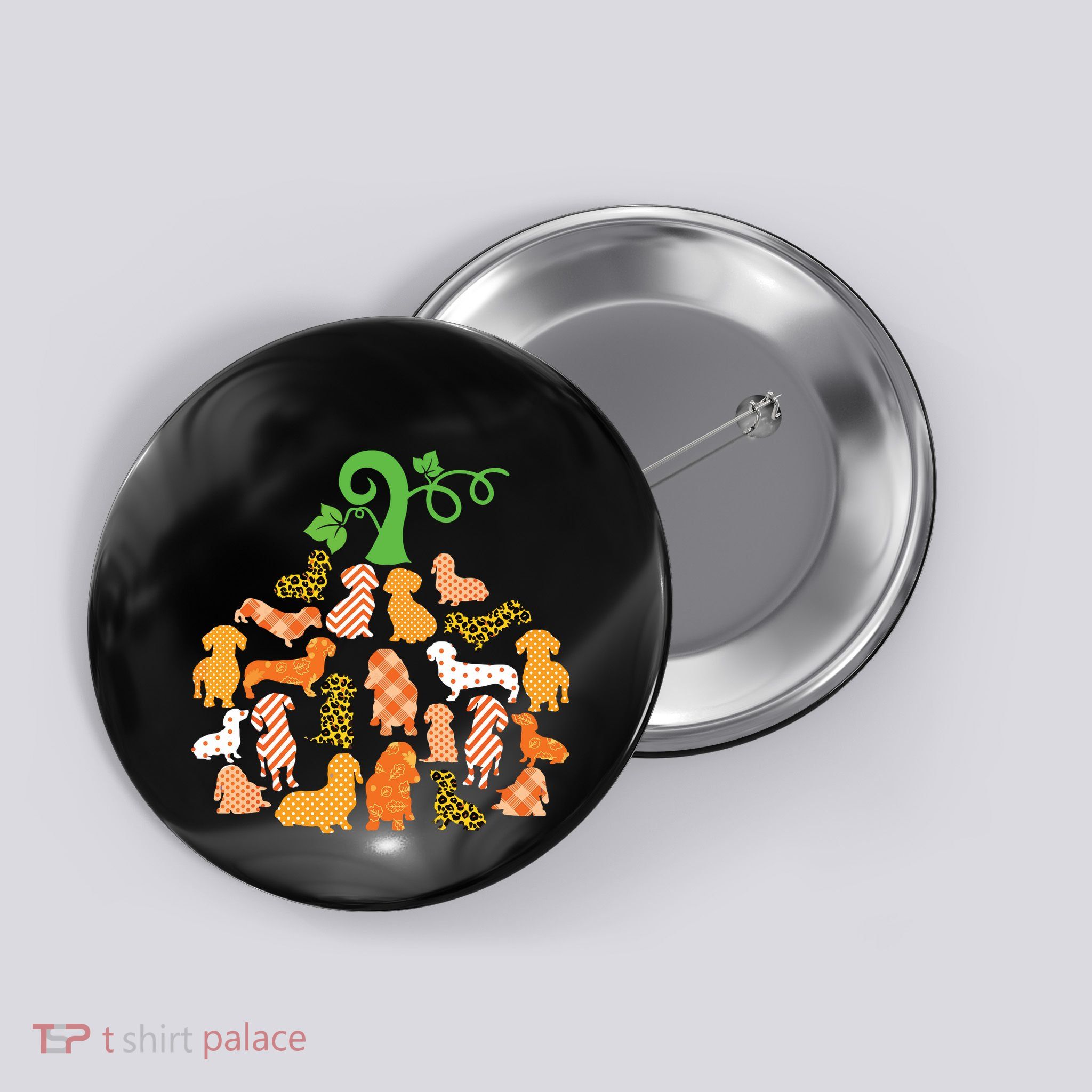 Dachshund Pumpkin Shape Plaid Leopard Dog Autumn Halloween Button