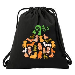 Dachshund Pumpkin Shape Plaid Leopard Dog Autumn Halloween Drawstring Bag