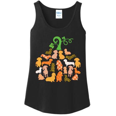 Dachshund Pumpkin Shape Plaid Leopard Dog Autumn Halloween Ladies Essential Tank