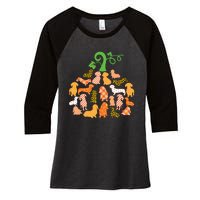 Dachshund Pumpkin Shape Plaid Leopard Dog Autumn Halloween Women's Tri-Blend 3/4-Sleeve Raglan Shirt