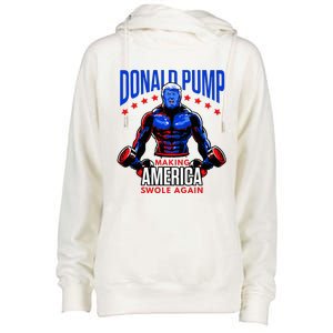 Donald Pump Swole America Trump Weight Lifting Gym Fitness Womens Funnel Neck Pullover Hood