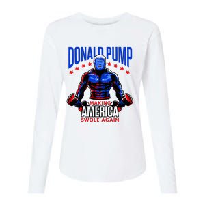 Donald Pump Swole America Trump Weight Lifting Gym Fitness Womens Cotton Relaxed Long Sleeve T-Shirt