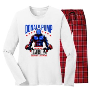 Donald Pump Swole America Trump Weight Lifting Gym Fitness Women's Long Sleeve Flannel Pajama Set 