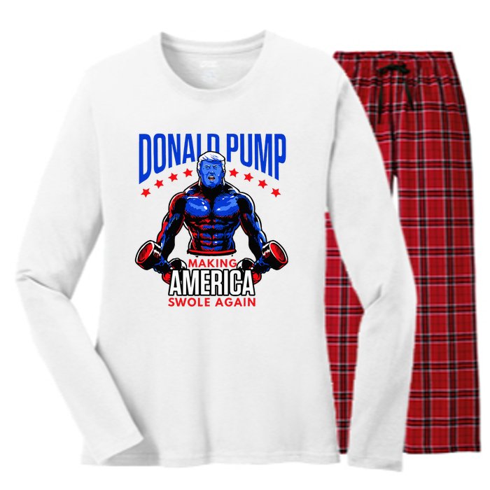 Donald Pump Swole America Trump Weight Lifting Gym Fitness Women's Long Sleeve Flannel Pajama Set 