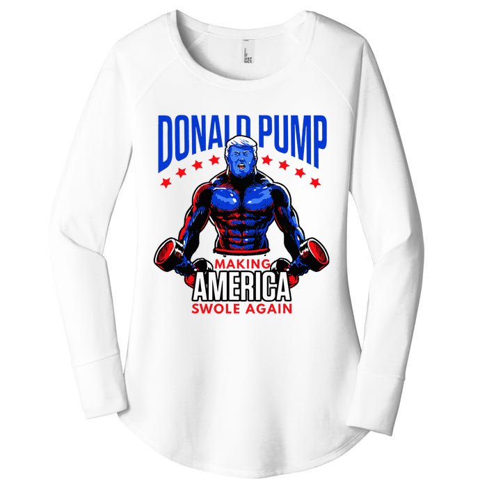 Donald Pump Swole America Trump Weight Lifting Gym Fitness Women's Perfect Tri Tunic Long Sleeve Shirt