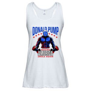 Donald Pump Swole America Trump Weight Lifting Gym Fitness Ladies Essential Flowy Tank