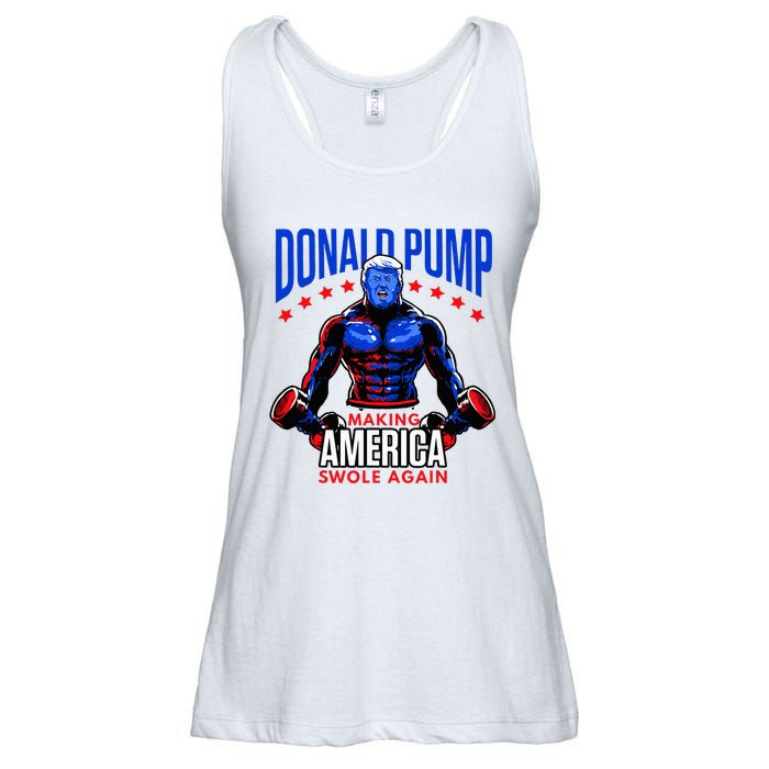 Donald Pump Swole America Trump Weight Lifting Gym Fitness Ladies Essential Flowy Tank