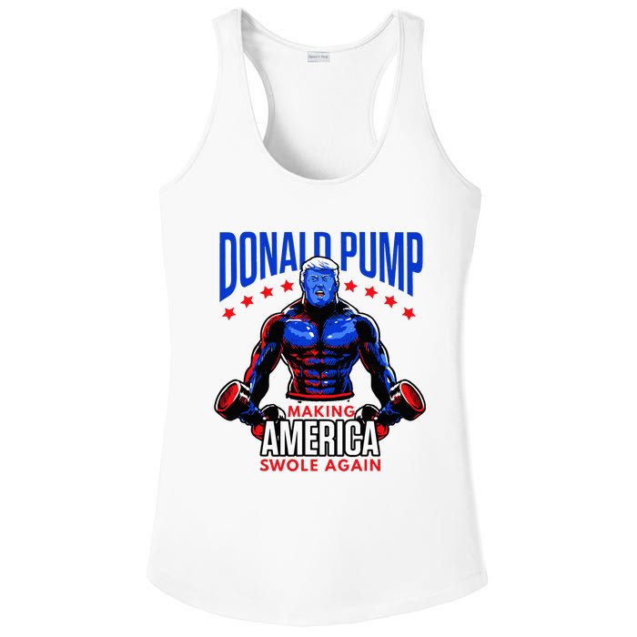 Donald Pump Swole America Trump Weight Lifting Gym Fitness Ladies PosiCharge Competitor Racerback Tank