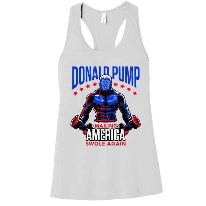 Donald Pump Swole America Trump Weight Lifting Gym Fitness Women's Racerback Tank