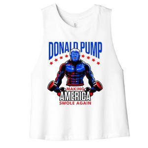 Donald Pump Swole America Trump Weight Lifting Gym Fitness Women's Racerback Cropped Tank