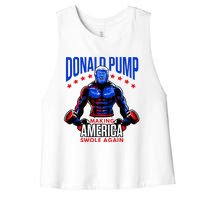 Donald Pump Swole America Trump Weight Lifting Gym Fitness Women's Racerback Cropped Tank