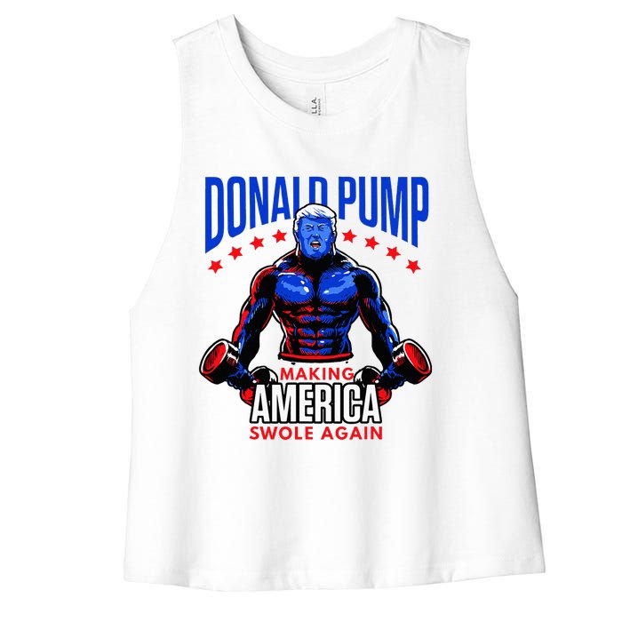 Donald Pump Swole America Trump Weight Lifting Gym Fitness Women's Racerback Cropped Tank