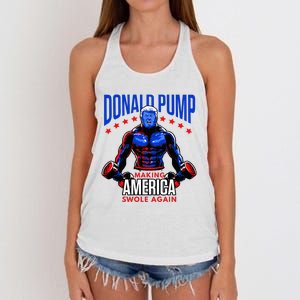 Donald Pump Swole America Trump Weight Lifting Gym Fitness Women's Knotted Racerback Tank