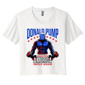 Donald Pump Swole America Trump Weight Lifting Gym Fitness Women's Crop Top Tee