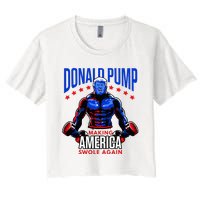 Donald Pump Swole America Trump Weight Lifting Gym Fitness Women's Crop Top Tee