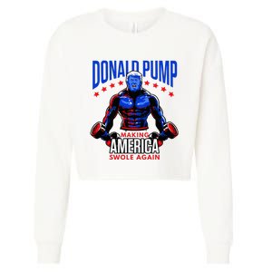 Donald Pump Swole America Trump Weight Lifting Gym Fitness Cropped Pullover Crew