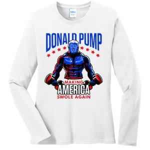 Donald Pump Swole America Trump Weight Lifting Gym Fitness Ladies Long Sleeve Shirt