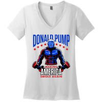 Donald Pump Swole America Trump Weight Lifting Gym Fitness Women's V-Neck T-Shirt