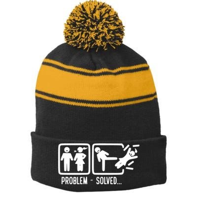 Divorce Problem Solved Funny Break Up Stripe Pom Pom Beanie