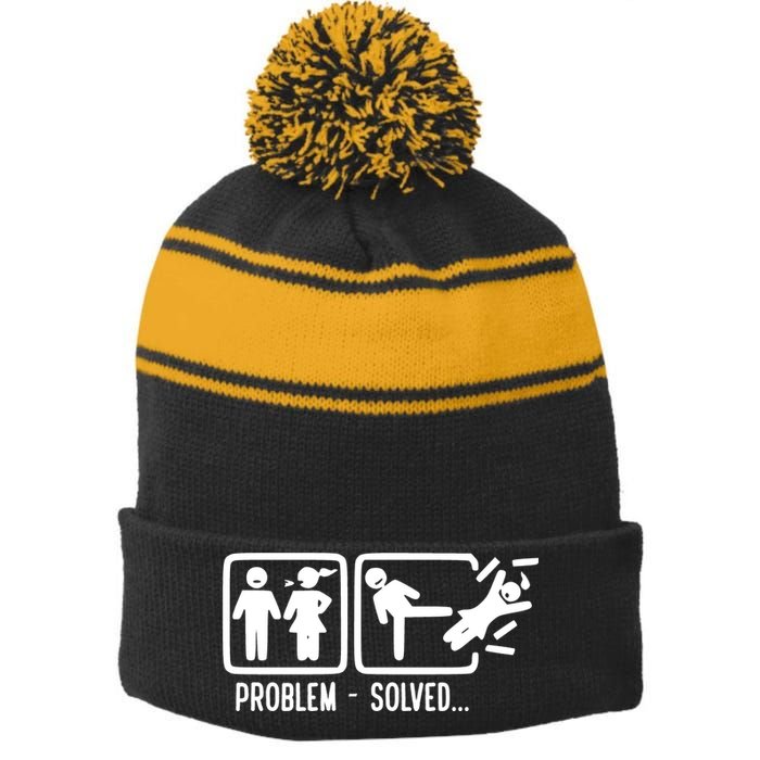 Divorce Problem Solved Funny Break Up Stripe Pom Pom Beanie