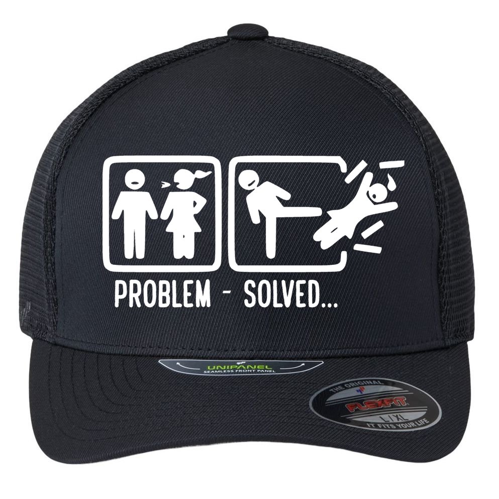 Divorce Problem Solved Funny Break Up Flexfit Unipanel Trucker Cap