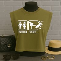 Divorce Problem Solved Funny Break Up Garment-Dyed Women's Muscle Tee