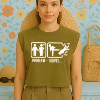Divorce Problem Solved Funny Break Up Garment-Dyed Women's Muscle Tee