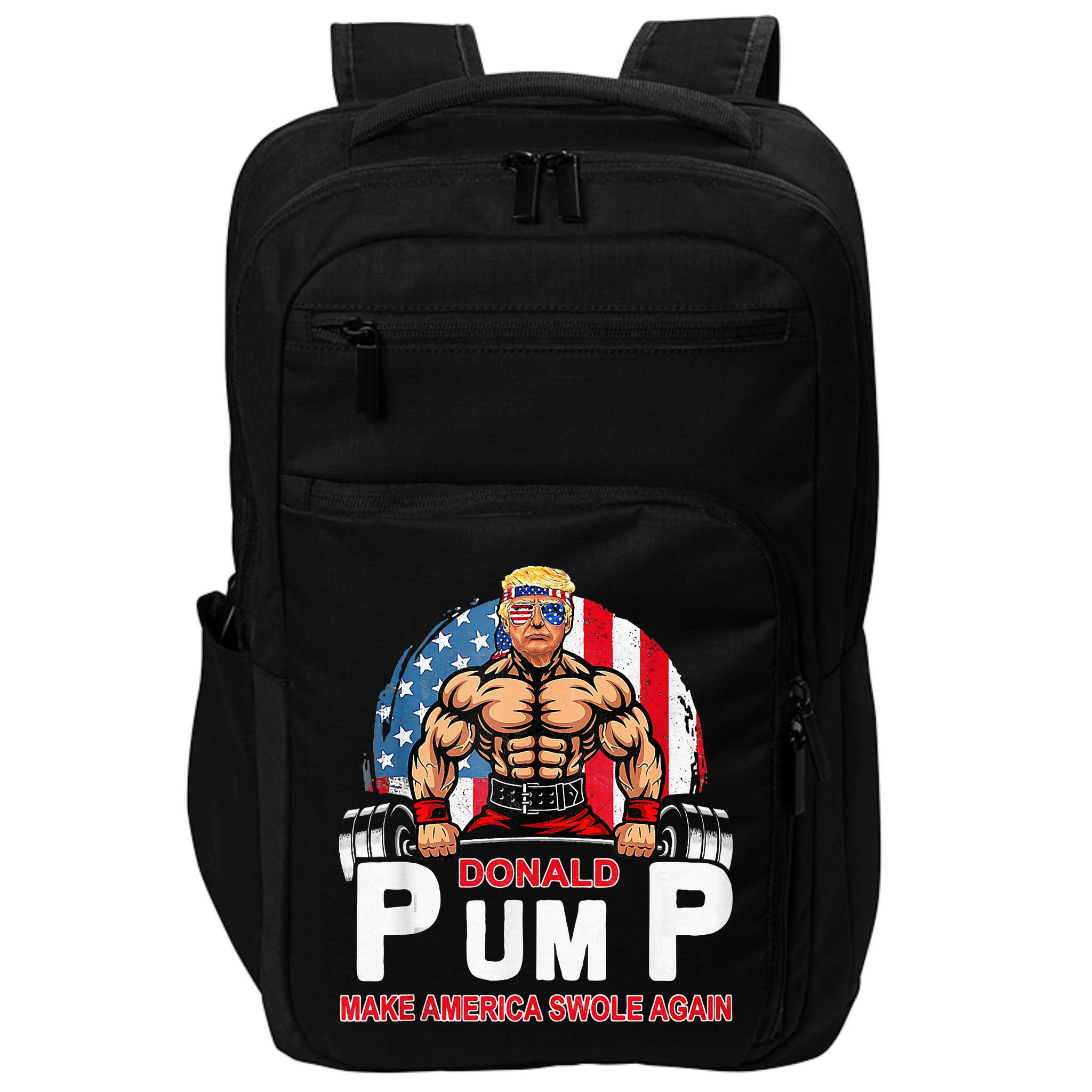 Donald Pump Swole America Again Gym Fitness Impact Tech Backpack