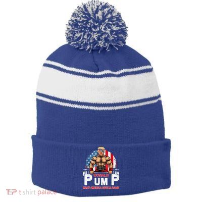 Donald Pump Swole America Again Gym Fitness Stripe Pom Pom Beanie