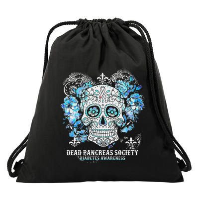 Dead Pancreas Society Diabetes Awareness Skull Flower Drawstring Bag