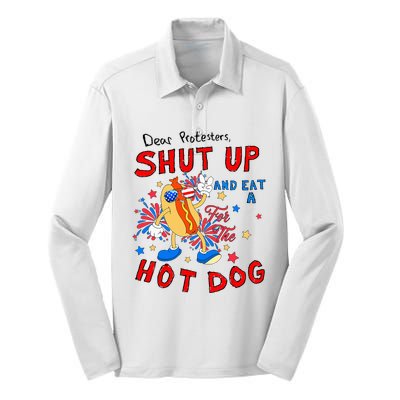 Dear Protesters Shut Up And Eat A Hot Dog Silk Touch Performance Long Sleeve Polo