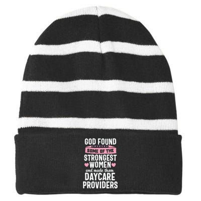 Daycare Provider Strongest Women Childcare Appreciation Striped Beanie with Solid Band