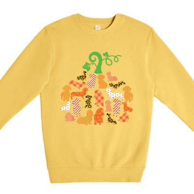 Dachshund Pumpkin Shape Plaid Leopard Dog Autumn Halloween Premium Crewneck Sweatshirt