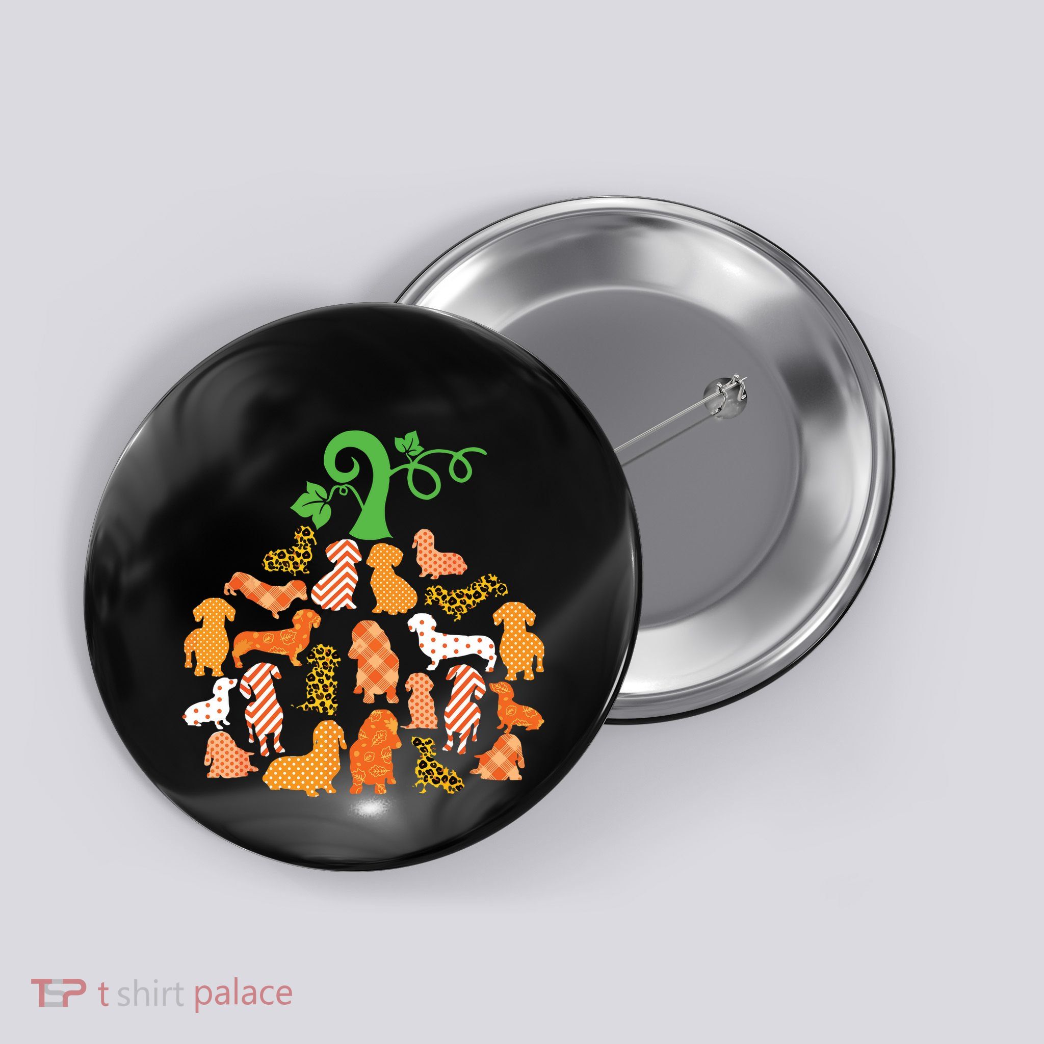 Dachshund Pumpkin Shape Plaid Leopard Dog Autumn Halloween Button