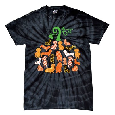 Dachshund Pumpkin Shape Plaid Leopard Dog Autumn Halloween Tie-Dye T-Shirt