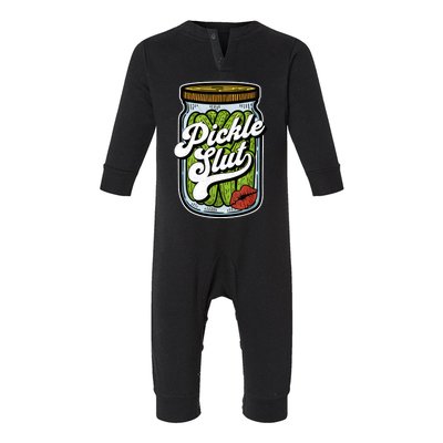 Dill Pickle Slut Funny Rude Humor Pickle Lover Jar Retro Infant Fleece One Piece