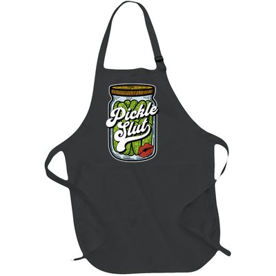 Dill Pickle Slut Funny Rude Humor Pickle Lover Jar Retro Full-Length Apron With Pockets