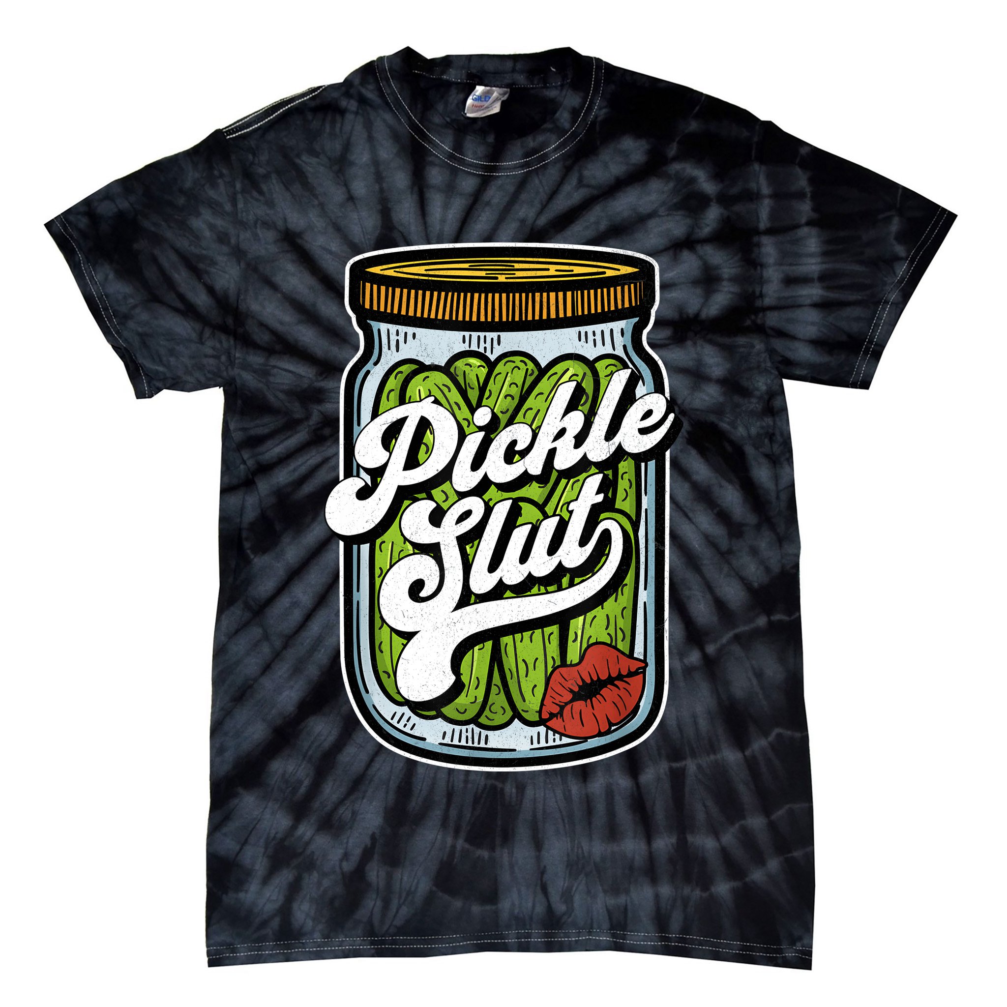 Dill Pickle Slut Funny Rude Humor Pickle Lover Jar Retro Tie-Dye T-Shirt