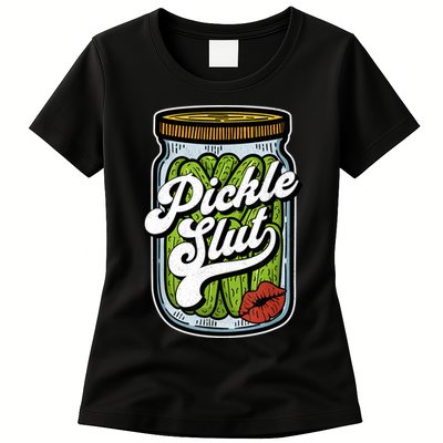 Dill Pickle Slut Funny Rude Humor Pickle Lover Jar Retro Womens T-Shirt