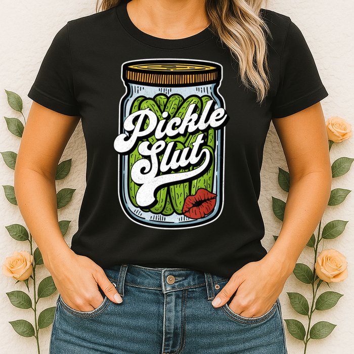 Dill Pickle Slut Funny Rude Humor Pickle Lover Jar Retro Womens T-Shirt