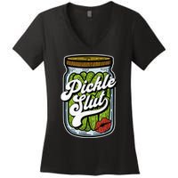 Dill Pickle Slut Funny Rude Humor Pickle Lover Jar Retro Women's V-Neck T-Shirt