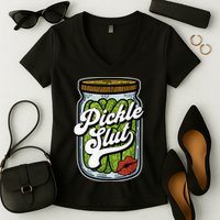 Dill Pickle Slut Funny Rude Humor Pickle Lover Jar Retro Women's V-Neck T-Shirt