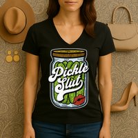 Dill Pickle Slut Funny Rude Humor Pickle Lover Jar Retro Women's V-Neck T-Shirt