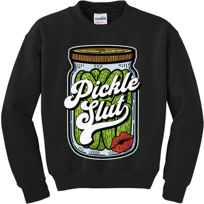 Dill Pickle Slut Funny Rude Humor Pickle Lover Jar Retro Kids Sweatshirt