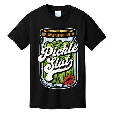 Dill Pickle Slut Funny Rude Humor Pickle Lover Jar Retro Kids T-Shirt