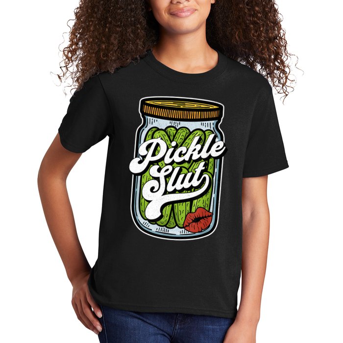 Dill Pickle Slut Funny Rude Humor Pickle Lover Jar Retro Kids T-Shirt